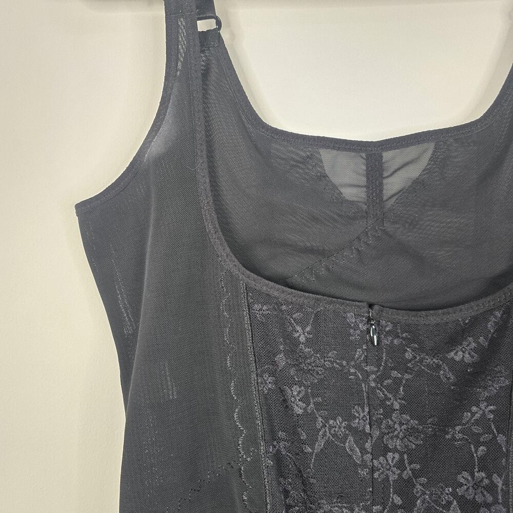 FRANATO Bodysuit Shapewear Women 2XL Black Mesh Floral Front Zip Corselette Faja - Picture 2 of 9